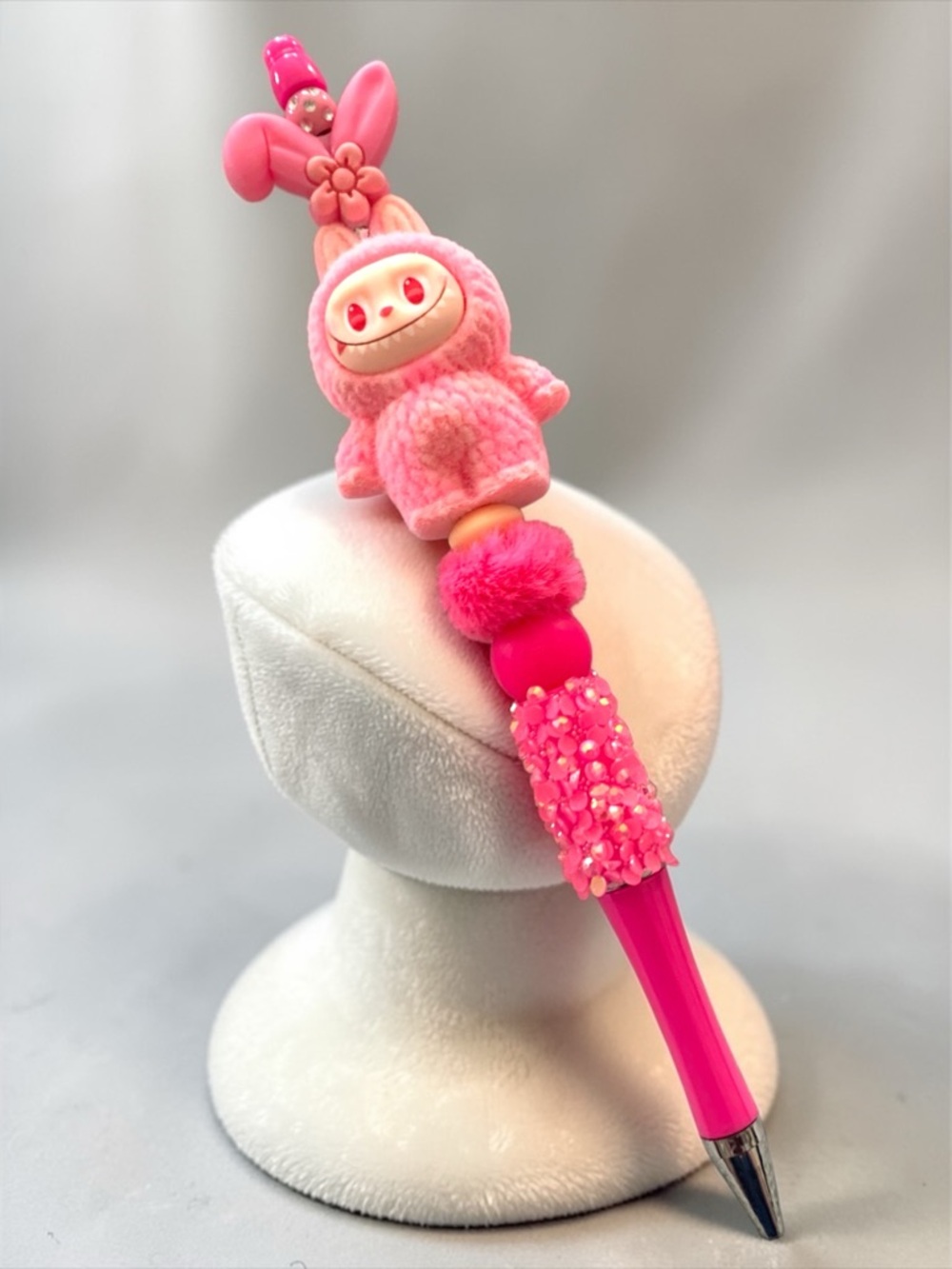 Plush Pink Labubu Bunny Beaded pen Handmade